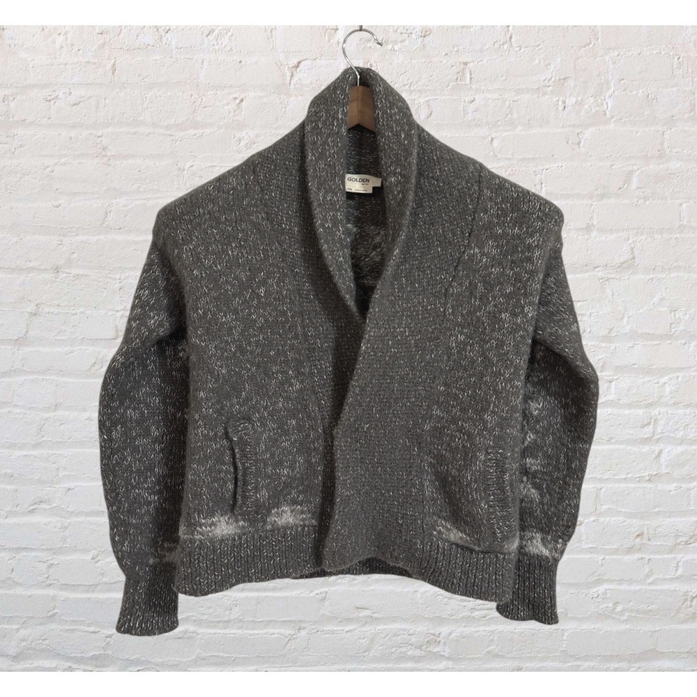 Golden by Tna Cardigan Womens XXS Alpaca Linen Shawl Collar Grey Intarsia Knit